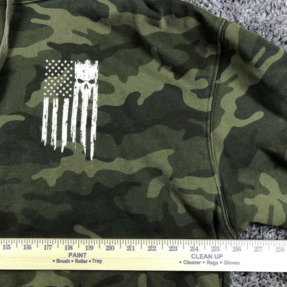 Howitzer Hoodie Mens 2XL Green Camo Fleece Pullover American Patriot Flag Skull - Picture 10 of 11